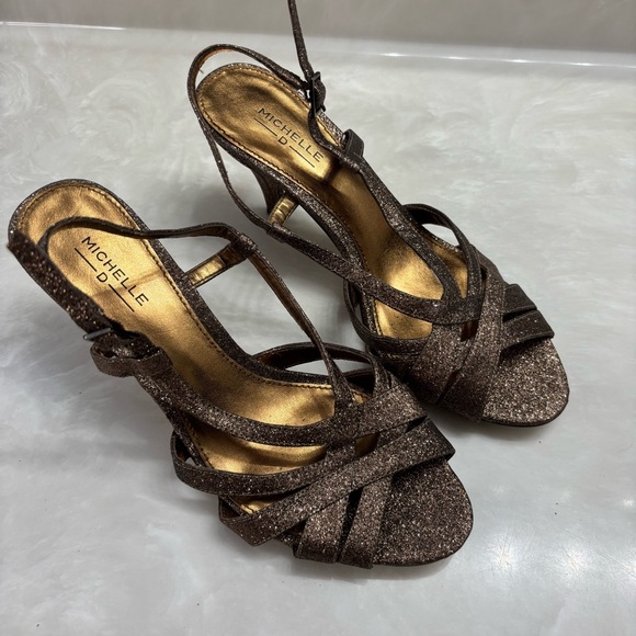 Michelle D Shoes - Bronze Glitter Strappy Heels | Michelle D Size 9
